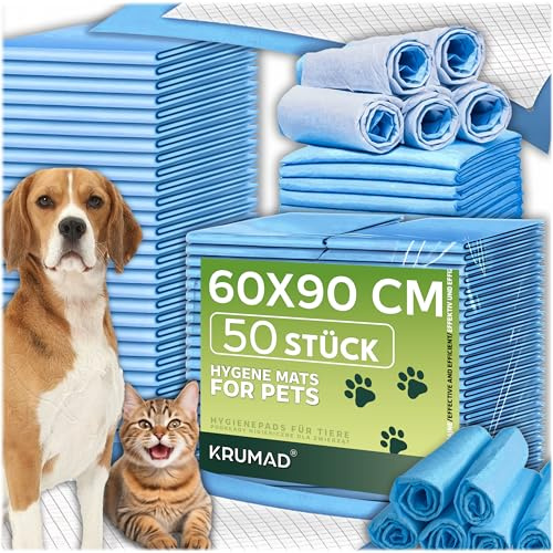 KRUMAD Trainingspads für Hunde, 50 Stück, 6-Schichten, PIPI Matten für Hunde, Trainingsmatte für Welpen, Inkontinenzunterlagen, Wasserdicht, Hunde Zubehör, 60 x 90 cm