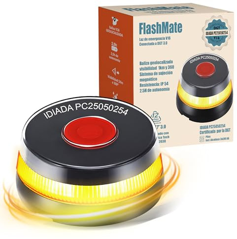 Baliza V16 Homologada DGT con Geolocalizador 3.0 | Luz Emergencia Coche Homologado DGT | V16 Conectada y Geolocalizada con SIM Incluida sin Costes hasta 2038 | Obligatoria desde 2026 Normativa DGT
