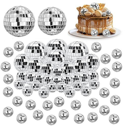 Discokugeln Set, 60 Stück Glänzend Discokugel Klein, Disco Ball Cake Toppers, Mini Discokugel Deko, Deko Discokugel für Kuchendekoration, Bar, Party, Urlaubsdekoration (2/3/4/5cm)