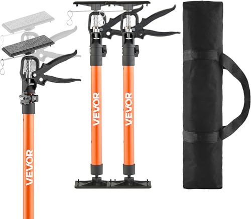 VEVOR Asta di Supporto, Confezione da 2, Telescopica Rapida in Acciaio da 53-115 cm, Sistema Regolabile a 3 Mani, Capacità Fino a 70 kg, per Martinetto per Armadietti, Barre di Carico