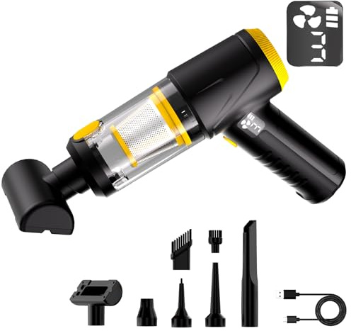 Handstaubsauger fürs Auto, 26.000 Pa Saug- und Druckluftreiniger mit LCD-Display und verschiedenen Düsen, 4-in-1-Funktion: Gebläse, Druckluft, Saug- und Pumpfunktion, für Auto, Zuhause, Büro, Sofa