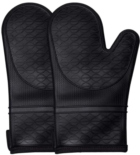1 Pair Oven Gloves, Silicone Oven Gloves Heat Resistant, Double Oven Gloves for Cooking Baking BBQ, Withstand 500℉, Kitchen Utility Gloves