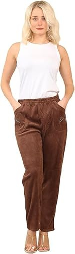 Pretty Attitude High Elastic Waist Corduroy Trousers Women’s – Straight Leg Cord Velvet Pants, Pull On Women’s Corduroy Pants (UK, Numeric, 14, Regular, Regular, Brown)