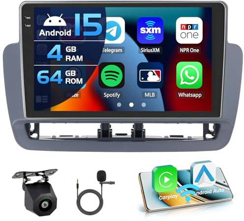 Inefala 4+64G Radio para Seat Ibiza 2012-2015 Android 15 con 9'' In-Cell Pantalla con Wireless Carplay y Android Auto Mirror Link Radio FM/RDS GPS WiFi Bluetooth SWC Cámara Inversa