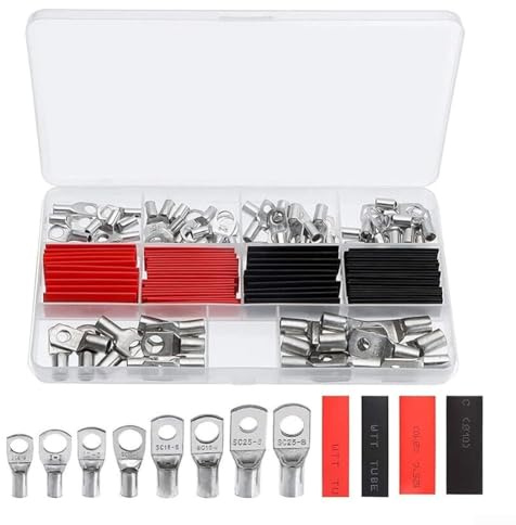 Eawfgtuw For Wire Connector Kit with For Ring Terminals and Heat Shrink Tubing - 120pcs Set Including 6mm², 10mm², 16mm², 25mm² Cable Lugs for Electrical Projects,