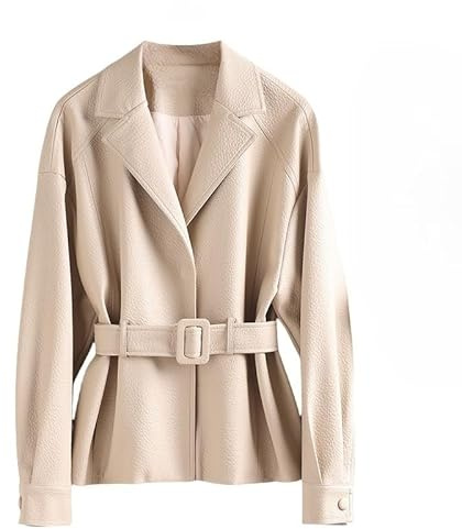 Blazer en Cuir Véritable pour Femme Élégant Blazer en Cuir d'agneau avec Ceinture Coupe-Vent Veste De Travail/Bureau Courte et Élégante Idéale pour Les Réunions Professionnelles et De Bureau
