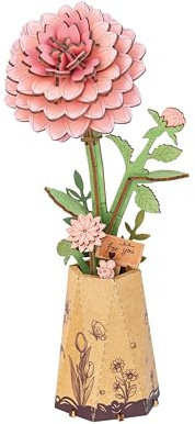 ROBOTIME Puzzle 3D Bois Fleur Dahlia Rose avec Vase, Fleur en Bois DIY à Construire, Maquette Bois Adulte, Bouquet de Fleurs Éternelles, Décoration Maison, Cadeau Femme Saint-Valentin Fête des Mères