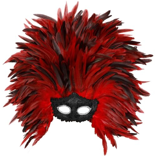 Generisch Masque à plumes vénitien pour femme, costume de carnaval, fête, bal de fin d'année, demi-masque à plumes, masque pour les yeux, masque pour les yeux, avec plumes, accessoire de festival
