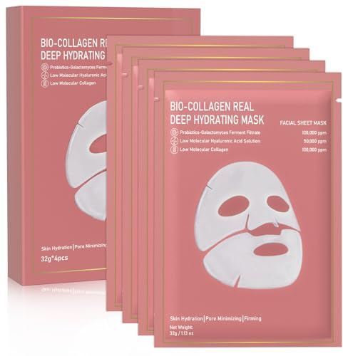Nityrliv Collagen Face Mask, 4 Pack Bio-Collagen Real Deep Mask Overnight Hydrating Face Mask for All Skin Types,Original Hydrating Collagen Face Mask