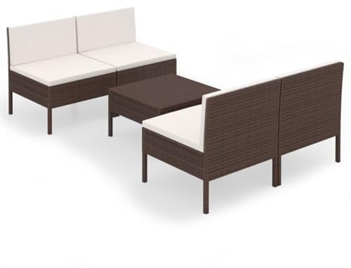 WGYHOME 5-TLG. Garten-Lounge-Set mit Auflagen Poly Rattan Braun, Sitzgruppe Essgruppe Set Sofa-Garnitur Lounge, Gartenset Sofa-Set Garnitur Gartenmöbel Couch-Set mit Sofa und Sessel
