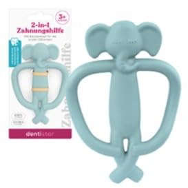 dentistar 2-in-1 Zahnungshilfe aus Silikon - Beißring und Zahnpflege - Blau