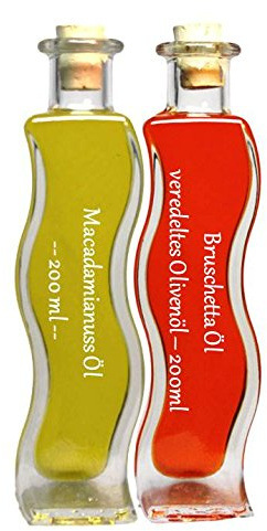 Geschenk & Probierset in der Schmuckflasche | 2 x 200ml Öl | Bruschetta Öl - Macadamia Öl