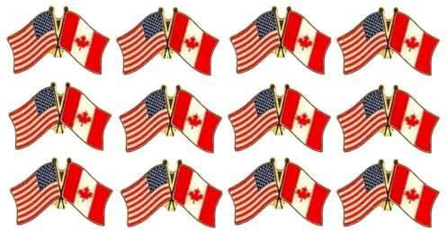 Box of 12 Canada & USA Crossed Flag Lapel Pins – Country & American Friendship Tie Pin Badges