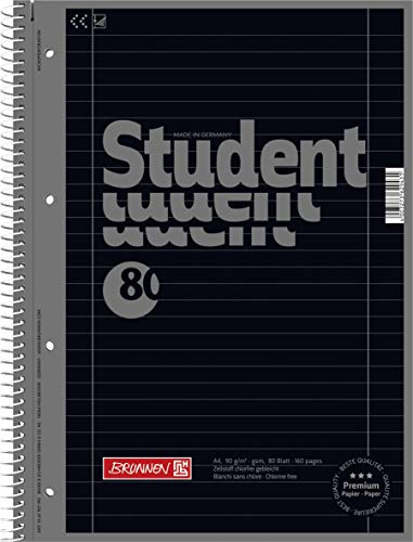 BRUNNEN 1067927126 Notizblock/Collegeblock Student Colour Code (A4 liniert, Lineatur 27, 90 g/m², 80 Blatt) (5er Pack | onyx schwarz)