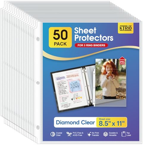 KTRIO Sheet Protectors 8.5 x 11, Page Protectors for 3 Ring Binder, 50 Pack