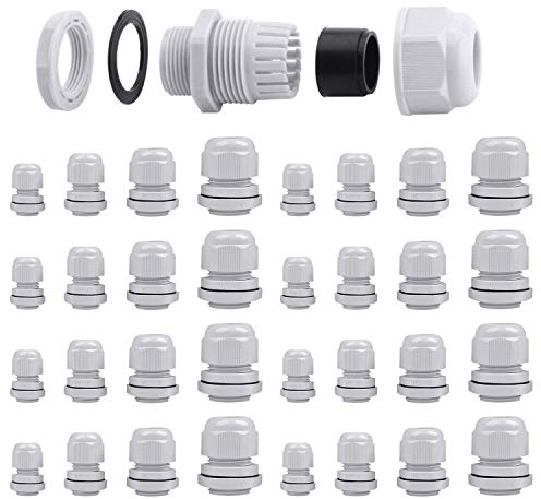 32 Pcs Kabelverschraubung Set, ARPDJK Einstellbar 3-15mm IP68 Kabelverschraubungen, Grau Kabeldurchführung Wasserdicht, M12, M16, M20, M25