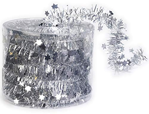 Inge Christmas Goods Drahtgirlande mit Sternen | 7m Girlande in rot Silber Gold oder weiß | Deko Adventskranz Zubehör Weihnachten (Silber)