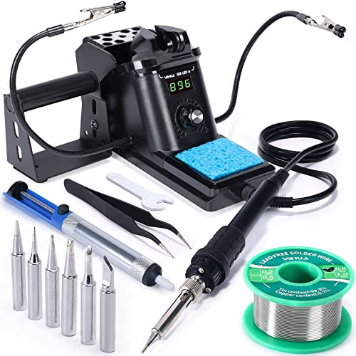 YIHUA 926 III 60W Digital Soldering Iron Station, with 2 Helping Hands, 194ºF~896ºF Adjustable Precise Temp, °C/ºF Switch, Sleep & Calibration Functions + 6 Extra Solder Tips, Solder Sucker &Tweezers