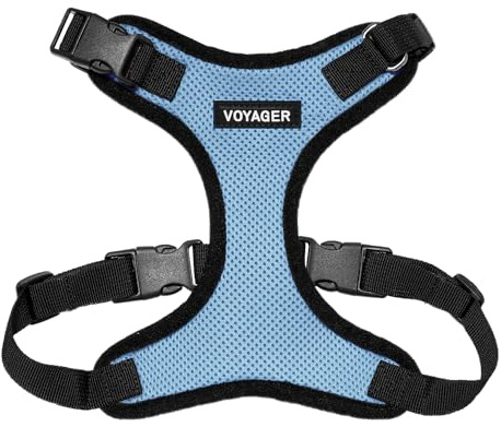 Best Pet Supplies Voyager Step-in Lock-sele för husdjur, nättyg för alla väder, justerbar ”step-in”-sele för katter och hundar, babyblå/svart kant, storlek M