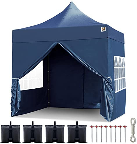 Gorilla Gazebo 2.5x2.5mtr Pop Up Commercial Grade Gazebo 4 Side Panels Leg Weights Peg Set Wheeled Carrybag (Blue)