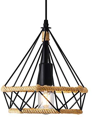 MAXDUYU Lampe à Suspension Vintage, Suspension Industrielle, Noir, Corde de Chanvre, 25 cm, Pour Cuisine, Salle à Manger, Salon, Chambre, Bar, Couloir, Restaurant