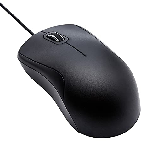 Amazon Basics leise USB-Maus mit 3 Tasten, kabelgebunden, Standard, Schwarz
