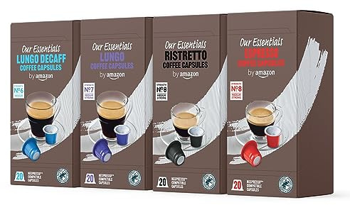 by Amazon Assortiment Standard de capsules de café compatibles Nespresso, Torréfaction Moyenne, 80 pièces, 4 lot de 20 - Certifié Rainforest Alliance