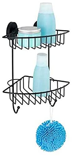 WENKO Vacuum-Loc Eckregal 2 Etagen Bari, Wandablage im Loft-Style, Befestigen ohne Bohren, Lackierter Stahl, 22,5 x 29,5 x 16 cm, Schwarz