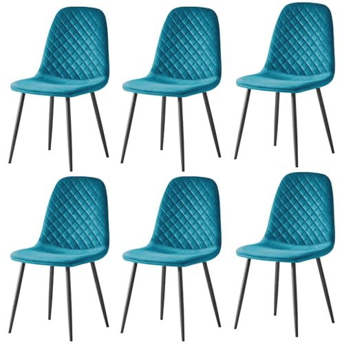 AINPECCA Set of 6 Velvet Dining Chairs Dark Teal Kitchen Chais Fabric Upholstered Seat with Metal Legs Living Room Dressing Lounge Home(6,Dark Teal)
