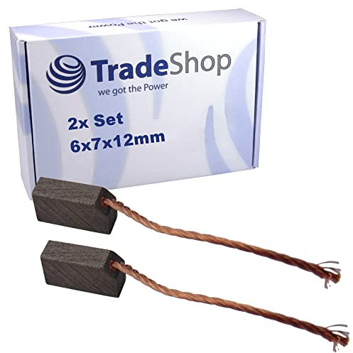 Trade-Shop - Escobillas de carbón para motor, 6 x 7 x 12 mm, 12-24 V, para diferentes motores de coche, puertas de garaje, accionadores, alternador