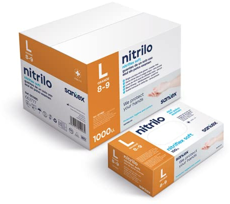 Santex Guantes de nitrilo sin polvo azul | Gama Nitriflex Soft | Guantes desechables de un solo uso | Libre de látex | Caja de 100 unidades | Talla S (L)