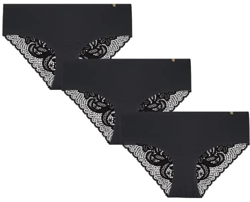 Lucky Brand Women's Underwear - Microfiber Lace Hipster Briefs (3 Pack), Size X-Large, Black/Black/Black