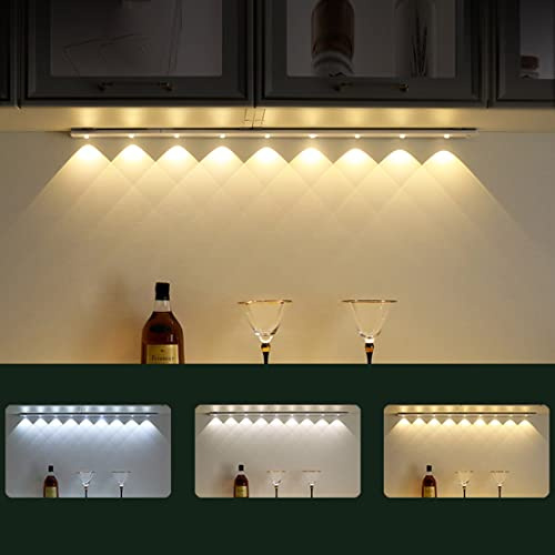 LED Schrankleuchte Küche mit Bewegungsmelder Unterbauleuchte Batteriebetrieben Akku Kabellos USB Aufladbar Dünn Schranklicht mit Schalter Magnetic Lampe,3000K/4000K/6000K,Grau (90cm 9LEDs 3600mAh)