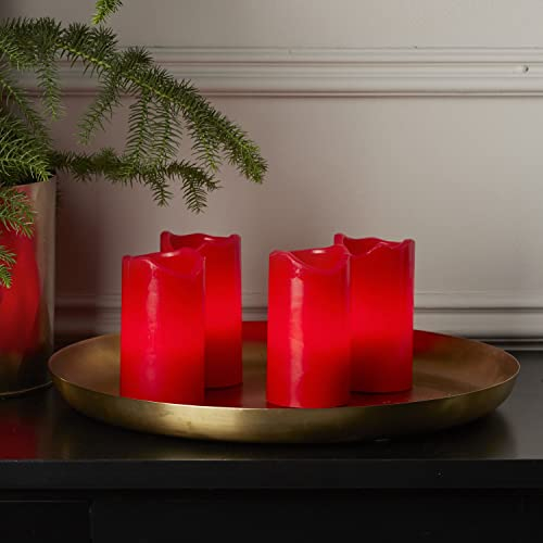 4er-Set LED Stumpenkerze Advent von Star Trading, LED Adventskerzen, Kerzenlicht warmweiß mit Timer, batteriebetriebene Weihnachtsdeko mit Fernbedienung aus Wachs in Rot, Höhe: 10 cm