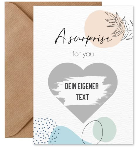 Things of Happiness Rubbelkarte zum selber beschriften | Überraschungskarte + Briefumschlag Naturpapier | Rubbellos | Geschenk Geburtstag, Jahrestag, Weihnachten | Gutschein DIN A6 (Surprise English)