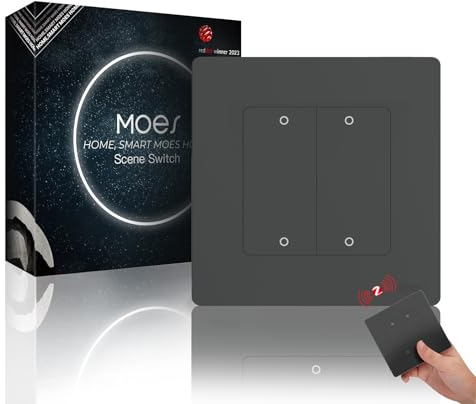 MOES ZigBee Smart Scene Switch with Star Ring Design - Requires MOES ZigBee Gateway, One Button Toggling, Whole House Linkage, 4 Gang - Grey