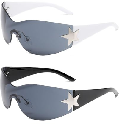 EOUIAV Randlose Sonnenbrille,Wrap Around, Schild-Wickel-Sonnenbrille, Punk One Piece für Damen und Herren