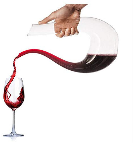 Decanter per vino, 100% senza piombo, in cristallo soffiato a mano, a forma di U, caraffa per vino rosso