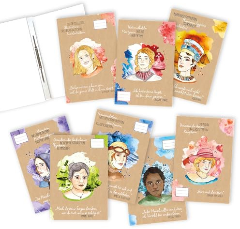 Papierdrachen Lot de 8 chemises en carton de qualité supérieure pour l'école, l'étude et le bureau - Format A4 - Motif Frauenpower - Chemise en carton de 350 g/m² - Lot de 7