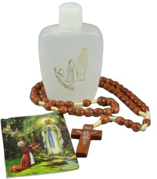 VL Villore Agua bendita de Lourdes con Rosario de madera y estampa de oración