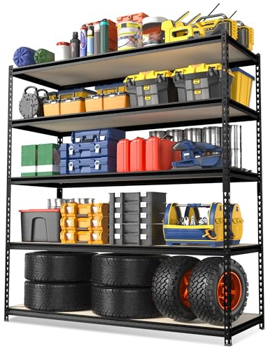 WORKPRO 5-Tier Metal Garage Shelving, 48”W x 24”D x 72”H, Adjustable Storage Rack, Heavy Duty Shelf with Particle Board, 2500 lbs Load Capacity (Total) for Garage, Basement, Warehouse, Kitchen