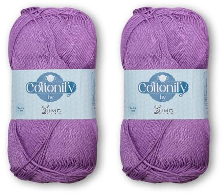 Cottonify Ne 6/4 Pack of 2 100% Combed Cotton Mercerized Crochet and Knitting Yarn| Medium Weight | Gassed & Mercerized Soft Yarn – 186 Yd 100 Grams per Ball | (2, Light Purple 98)