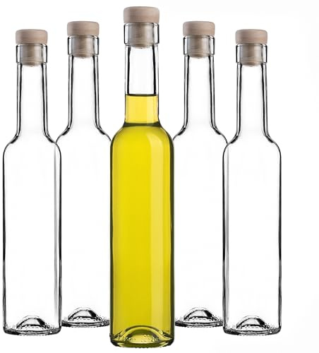 KADAX Lot de 6 bouteilles en verre avec bouchon en liège - Bouteilles à liqueur transparentes à remplir - Bouteilles pour boissons faites maison - Bouteilles de liqueur réutilisables (Belissimo 0,25 l