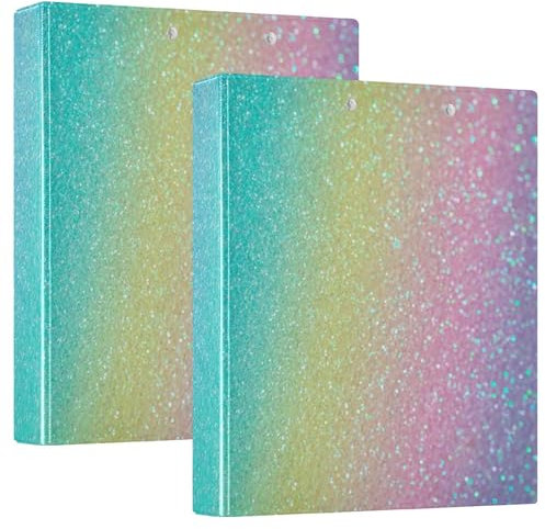 3,8 cm (1 1/2 Zoll) Notizbuch, 3 Ringe, Ordner mit Tascheneinband, 1/2er-Pack, sortierte Ordner, 200 Blatt, schillernder Regenbogen-Glitzer-Farbverlauf