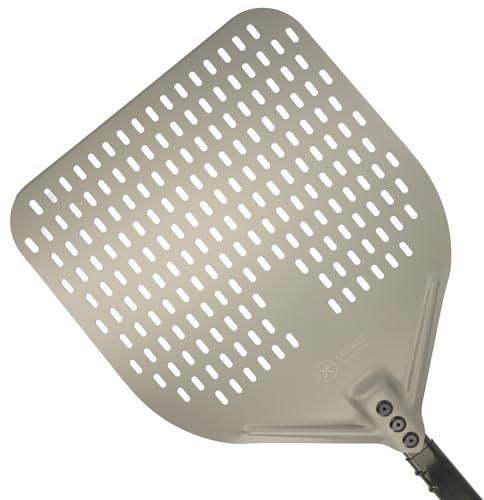 MIGASE - Perforierte Pizzaschaufel mit extra großer Auflagefläche von 35x30cm. Harteloxiertes Aluminium mit Silikongriff. 55cm Gesamtlänge. Pizzaschieber