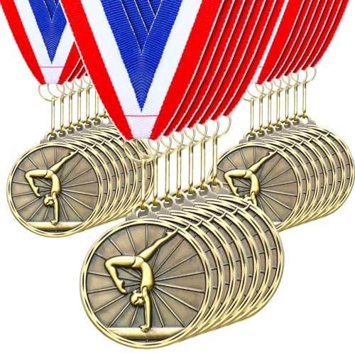 Remuuly Gymnastics Medals Bulk 2'' Gold Medals for Gymnastics Trophy Award Winner Metal First Place with Neck Ribbons Award Prize Gift for Tournaments Competition Team Gymnastics Theme Party