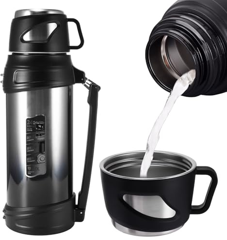 Water Bottle 2 L, Metal Water Bottle 24 Hours Hot and Cold Insulation, Stainless Steel Insulated Water Bottles with Handle and Carry Handle Suitable for Office Gym Outdoor Exploration Camping Hiking