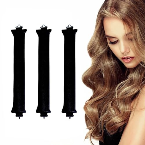 ROCTREE 3 Stück Locken Ohne Hitze – Lockenwickler über Nacht, Overnight Blowout Lockenband, DIY Heatless Curls Band Frisurenset für Mittellanges Bis Langes Haar（Schwarz）