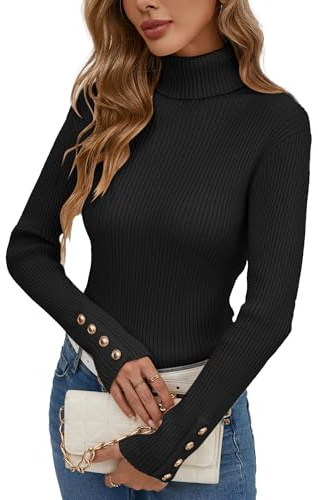 Famulily Turtleneck Rib Knitted Jumpers for Women UK, Ladies Long Sleeve Slim Fitted Fall Winter Warm Sweaters