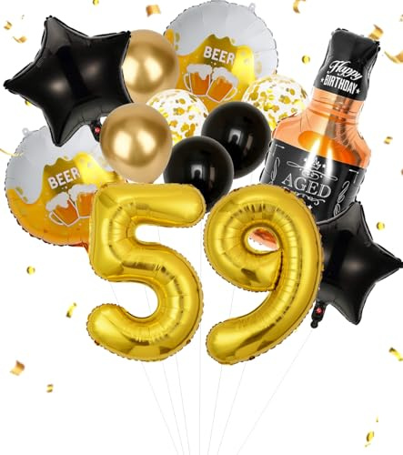 Anlgdi Folienballon Whiskey Deko, Luftballon 59. Geburtstag Deko Mann, Geburtstagsdeko 59 Jahre Manner Frauen, Helium Ballon Whiskey Bierglas Happy Birthday Deko für 59. Geburtstag Manner Party Deko